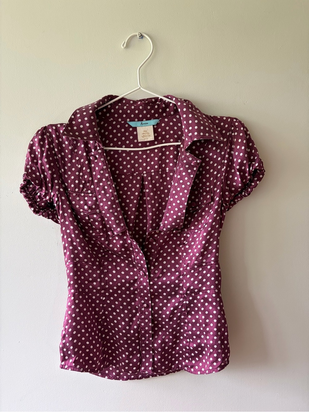 Marciano Burgundy Polka Dot Button-Down Blouse